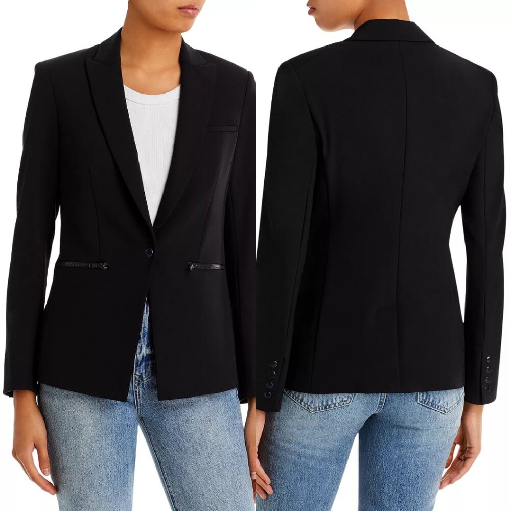 NWT Veronica Beard Iconic Scuba Dickey Jacket Black Peak Lapels Tailored Fit